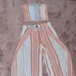 Crop Top with Shorts and Over skirt that looks like long pants, Slit on side